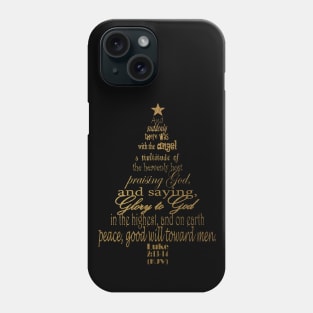 Christmas Tree Word Art Design Featuring Luke 2:13-14 Gold on Black Phone Case