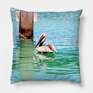 Florida Keys Pelican Floating In The Ocean Pillow