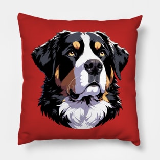 Stunning and Cool Greater Swiss Mountain Dog Monochrome and Gold Portrait for Father's Day Pillow