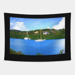 Sailing boats on a tropical island Tapestry