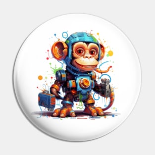 Cartoon monkey robots. T-Shirt, Sticker. Pin