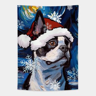 Boston Terrier Santa Tapestry