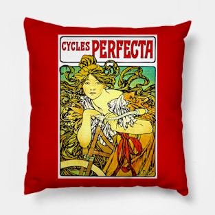 Cycles Perfecta 1897 Woman & Bicycle, Alfons Maria Mucha Pillow