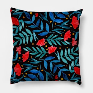 Magical garden - black, turquoise, red Pillow