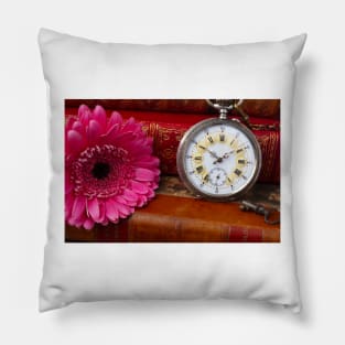 Pink Daisy And Pocket Watch Pillow