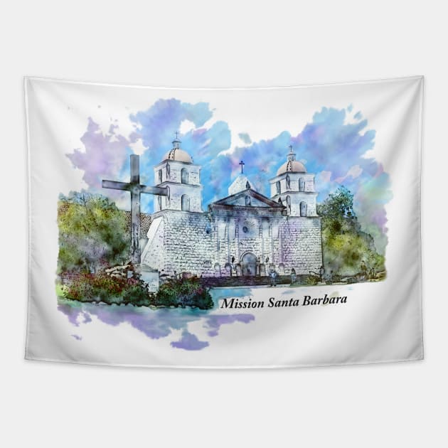 Mission Santa Barbara Tapestry by 2HivelysArt