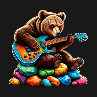 Cute Brown Bear Playing An Electric Guitar T-Shirt