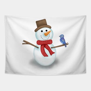 Snowman and blue bird Tapestry