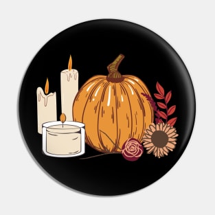 Fall Harvest - Pumpkin, Flowers, and Candles Pin