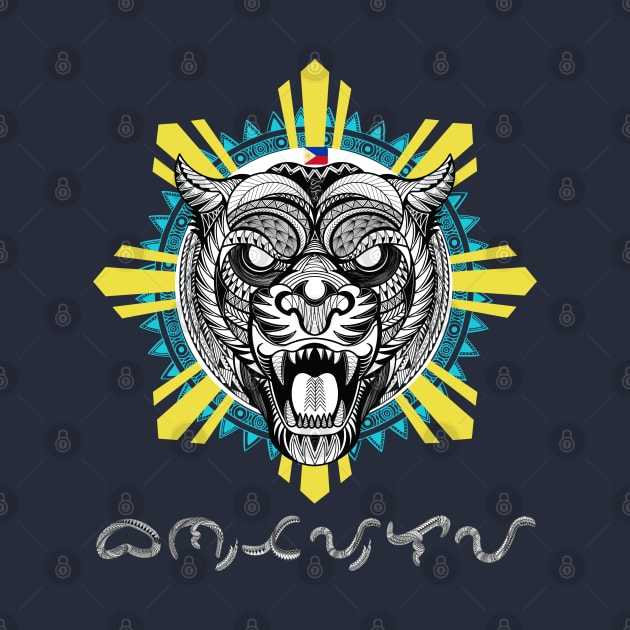 Philippine Sun Tribal line Art Tiger / Baybayin word Bantay-laya (Protectors of Freedom) by Pirma Pinas