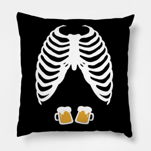 Halloween Skeleton Beer Belly X-Ray Pillow by Teeartspace