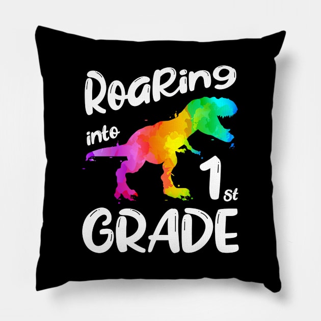 Roaring Into 1st Grade Dinosaur First Day of School Pillow by ZNOVANNA