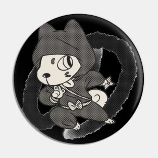 Ninja Dog Manga Tee: Black & White Japanese Comic Style Pin