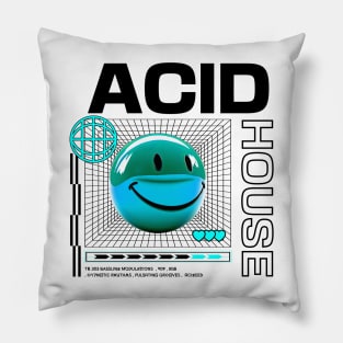 ACID HOUSE  - 3D Smiley (Blue/Black) Pillow