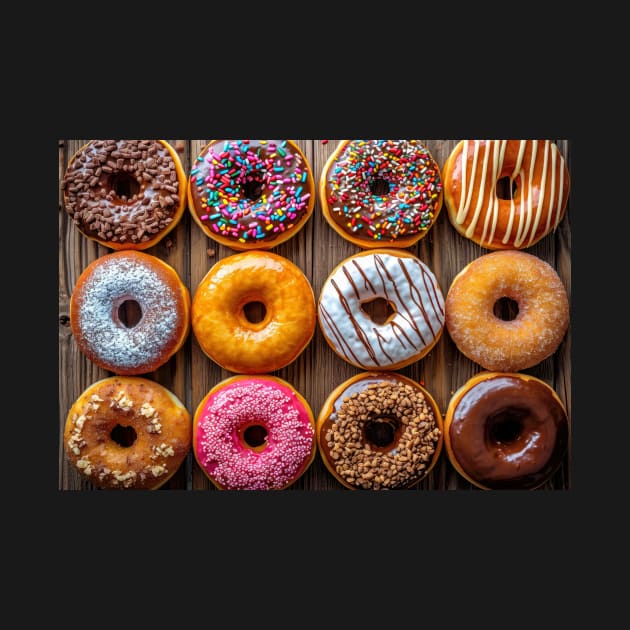 Variety of Donuts on a Wood Background - Food by jecphotography