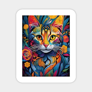 vibrant and colourful cat art design Magnet