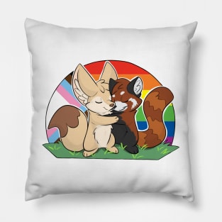 Rainbow Progress Flag - Fennec Fox + Red Panda Hug Pillow