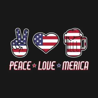 Peace Love Merica American Flag 4th of July T-Shirt