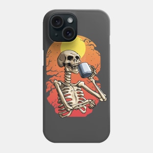 Skeleton Drinking Coffee Halloween Skull Coffee Lovers Phone Case