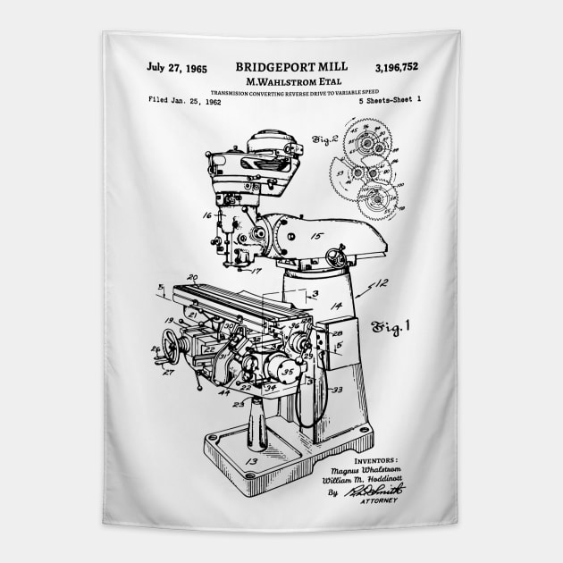 Old Bridgeport Mill Machine Patent 1962 cnc machinist gift Tapestry by Anodyle
