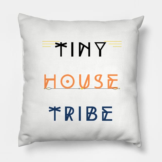 Tiny House Tribe Est. 2020 - Black/Orange/Blue Font Pillow by iosta