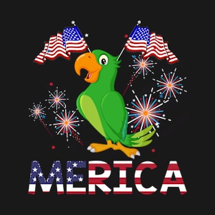 Merica Parrot Usa American Flag Independence T-Shirt