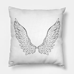 wings, hand drawn, black and white illustration Pillow