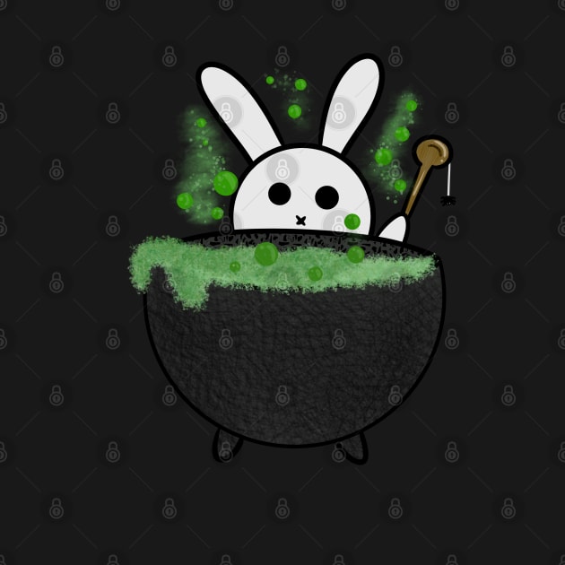 Double Double Toil and Trouble a Rabbit Witch Making A Spell out of a Cauldron by Lobinha