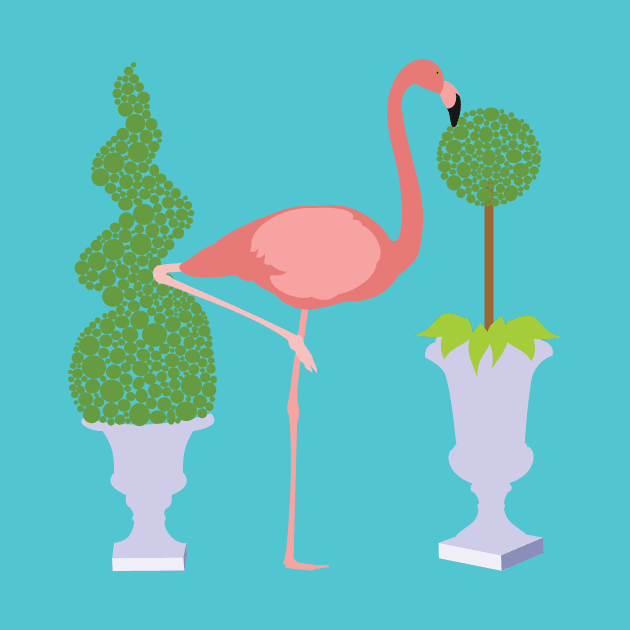 Pink Flamingo and Topiary Garden by evisionarts