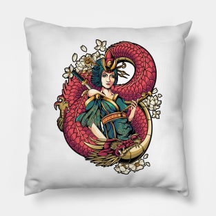 geisha red dragon Pillow