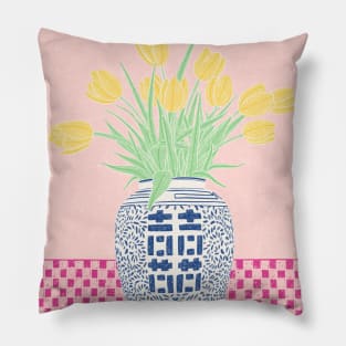 Ginger Jar Of Yellow Tulips Illustration Pillow