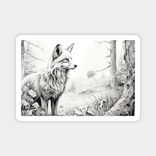 Fox Animal Discovery Wild Nature Ink Sketch Style Magnet