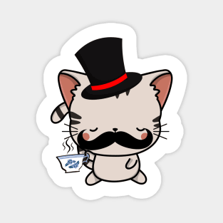 Sophisticated Tabby Cat Drinking Tea wearing a top hat Magnet