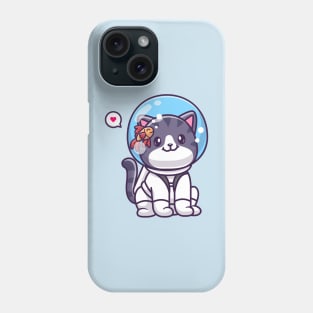 Cute Cat Astronaut Sitting With Fish Cartoon Phone Case