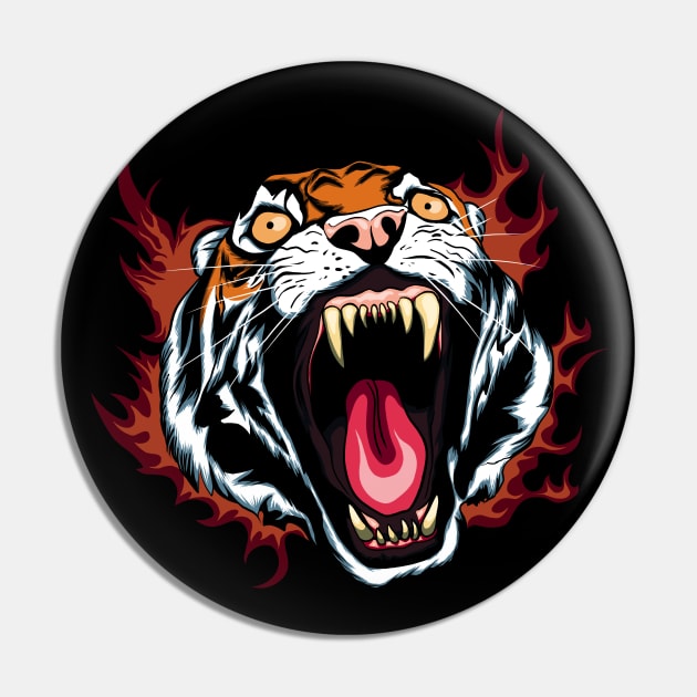 Angry Roaring Tiger Face Pin by TMBTM