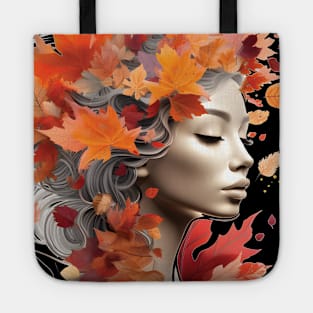 autumn girl with full of flowers Tote