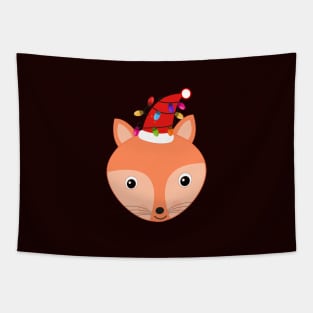 Cute fox with christmas red santa hat and light bulbs Tapestry