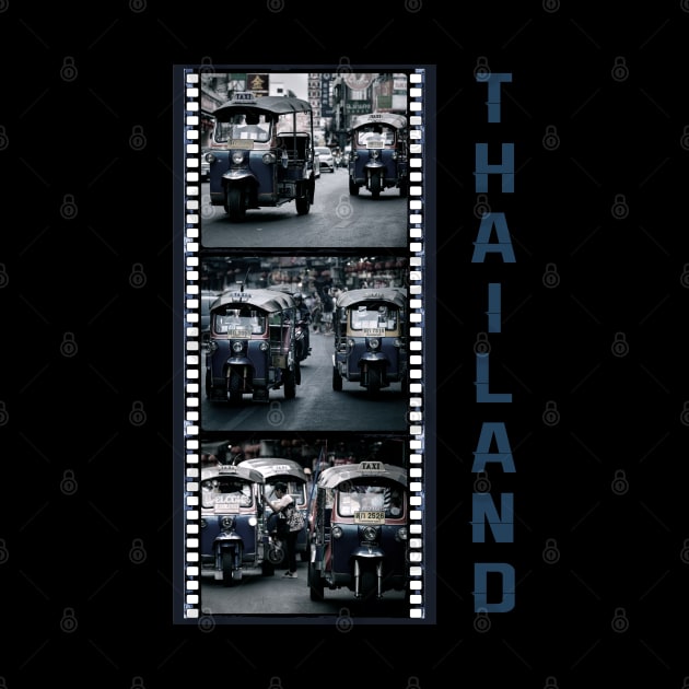 Thailand Tuk-Tuk Taxis - Triptych Of 3 Photographs With Film Strip Framing by VintCam