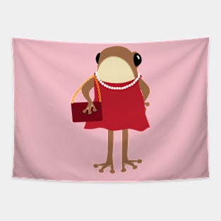 Fashionable frog in a red dress Tapestry