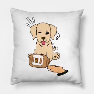 Cute Retriever spilled a jar of peanut butter Pillow