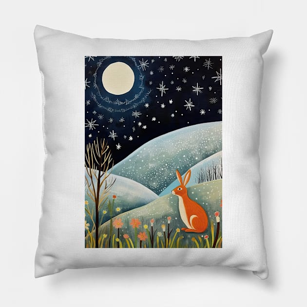 Moonlit Reverie: The Hare's Serenity Pillow by thewandswant