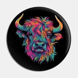 Scottish Hairy Highland Cow Colourful Pin