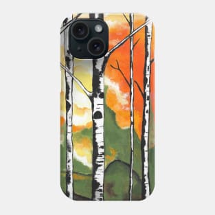 ORANGE Spice Birch Tree Acrylic Painting Phone Case