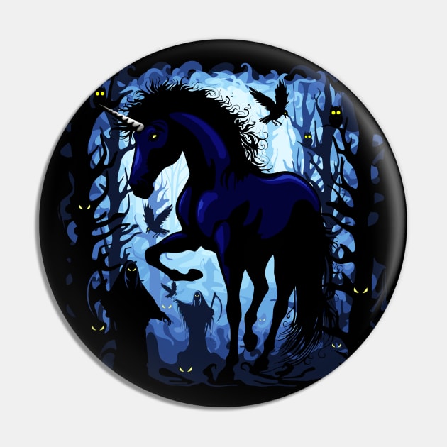 Unicorn Black Magic, Dark Side Demonic Fantasy Creature Pin by BluedarkArt
