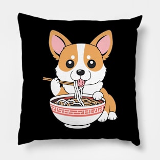 Cute Anime Corgi Dog Eating Ramen Noodles Pillow