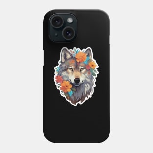 Colorful Wolf With Flowers Phone Case