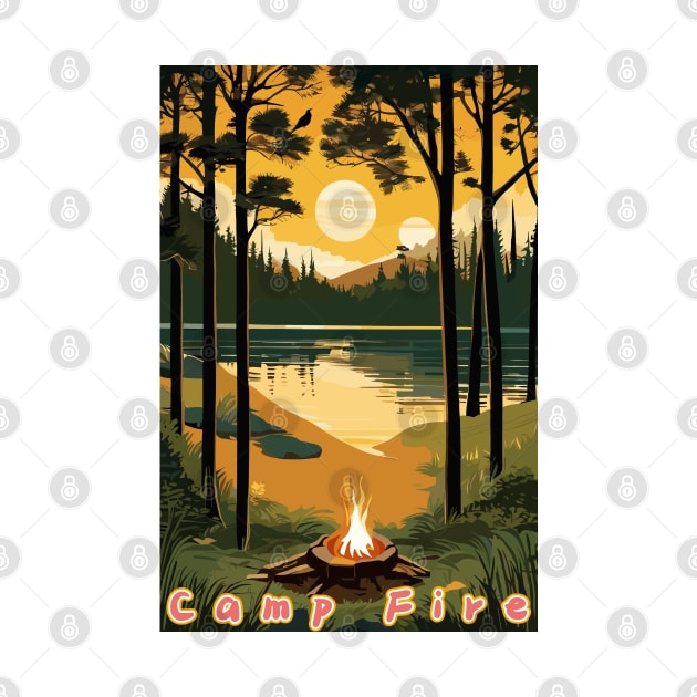 Camp Fire by the Lake by Popez Biz