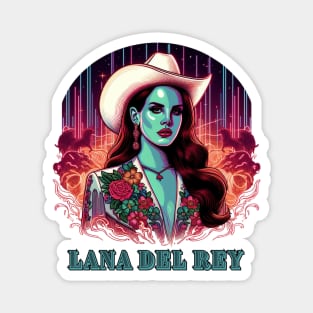 Neon Cowgirl Dreams: Lana Del Rey in Psychedelic Desert Nights w/ Lettering Magnet
