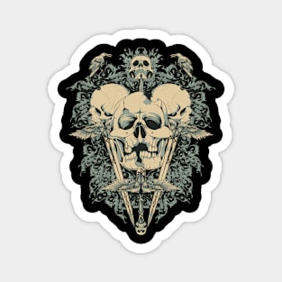 Zombie Aztec Skull Bones with Ravens Magnet