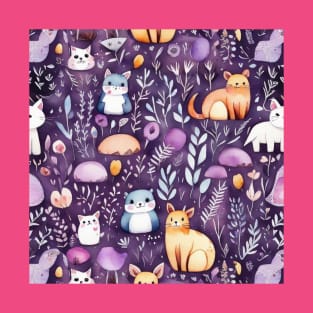 Cute animals pattern purple decor gift ideas T-Shirt